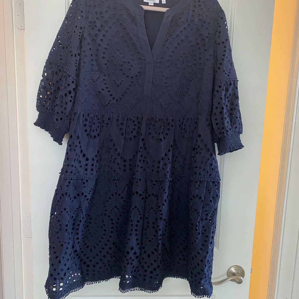 Chicos Navy Eyelet Dress